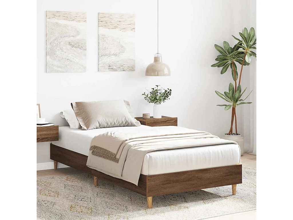 Lit simple | Lit adulte, enfant | Cadre de lit chêne marron 100x200 cm