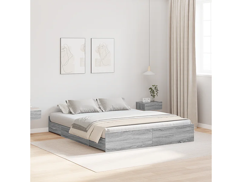 Lit double | Lit adulte | Cadre de lit avec rangement Sonoma gris 140x190 cm