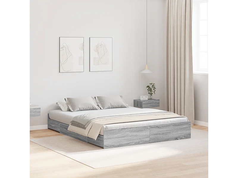 Lit double | Lit adulte | Cadre de lit avec rangement Sonoma gris 140x190 cm