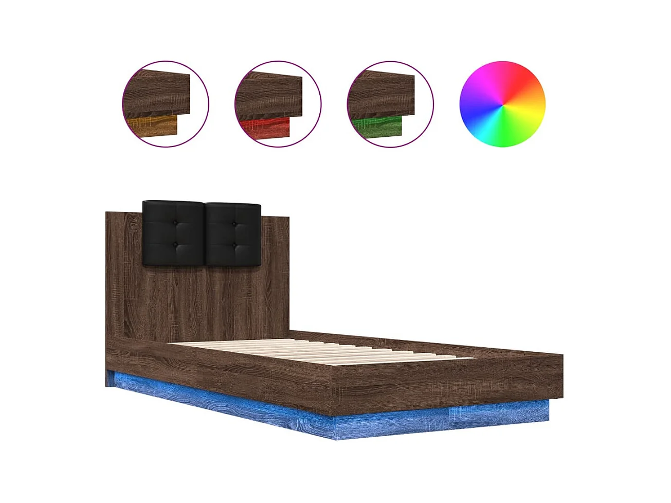 Lit simple | Lit adulte, enfant | Cadre de lit avec LED chêne marron 90x190 cm