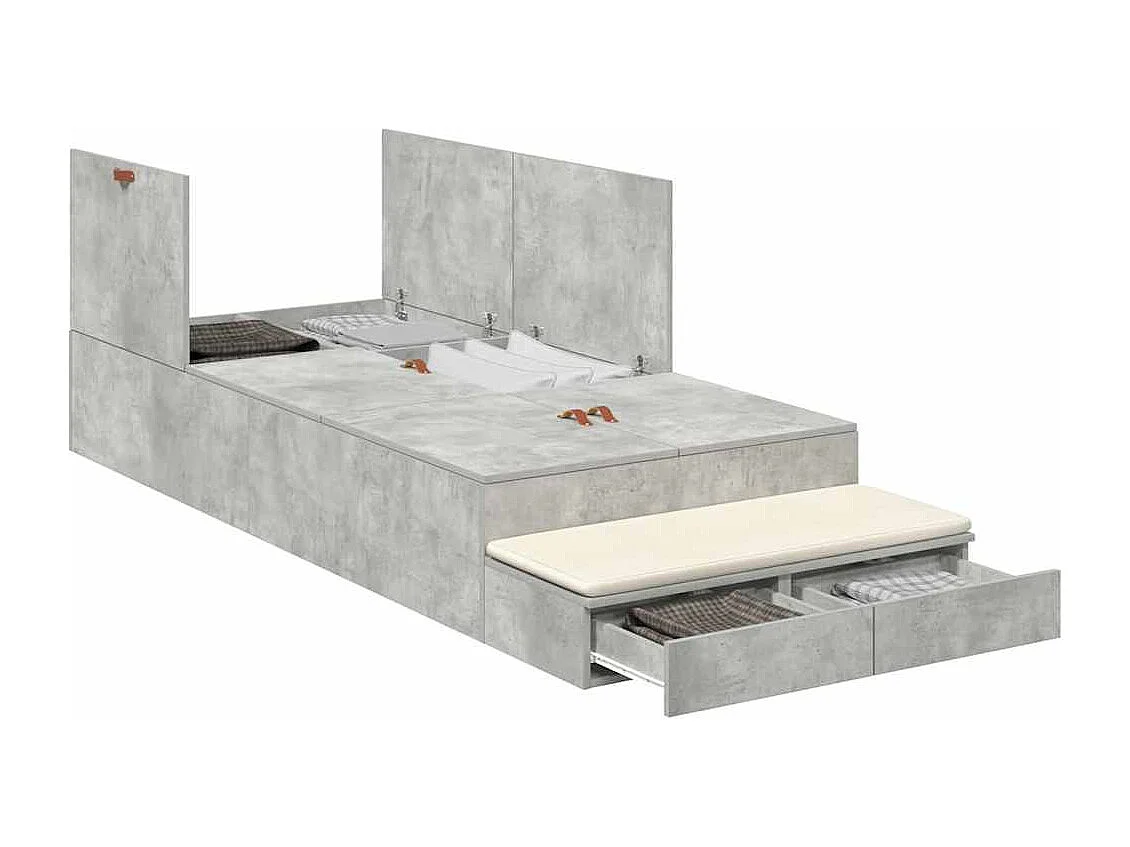 Lit simple | Lit adulte, enfant | Cadre de lit avec rangement Gris béton 236.5x100x31.5 cm