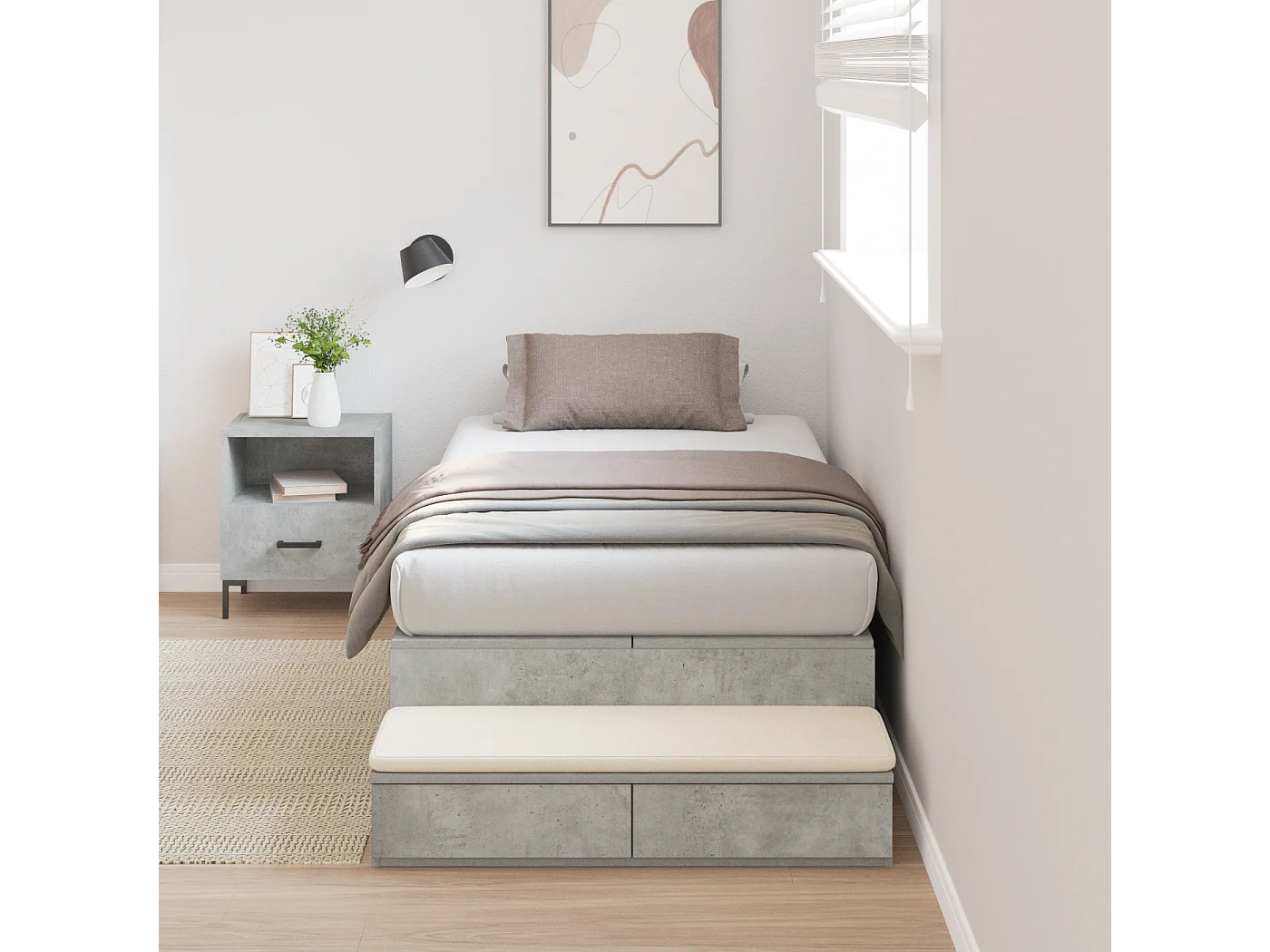 Lit simple | Lit adulte, enfant | Cadre de lit avec rangement Gris béton 236.5x100x31.5 cm