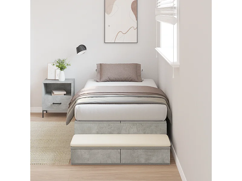 Lit simple | Lit adulte, enfant | Cadre de lit avec rangement Gris béton 236.5x100x31.5 cm