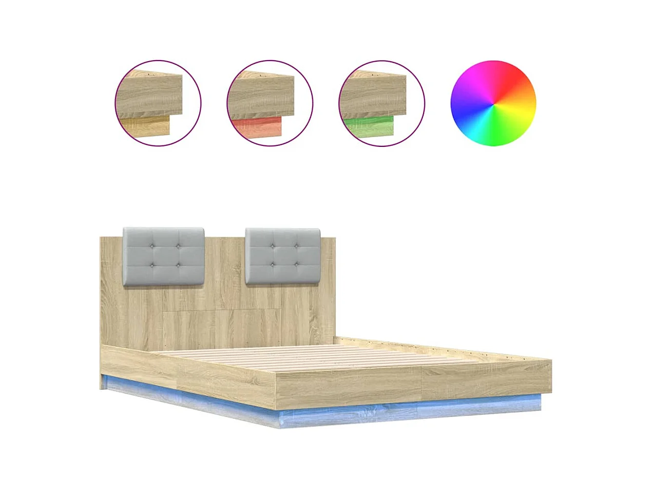 Lit double | Lit adulte | Cadre de lit avec LED chêne sonoma 135x190 cm
