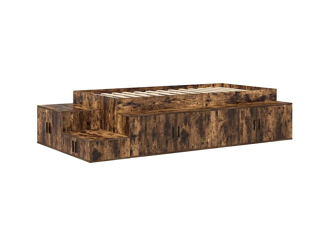 Lit simple | Lit adulte, enfant | Cadre de lit avec rangement Chêne fumé 244x127x53.5 cm