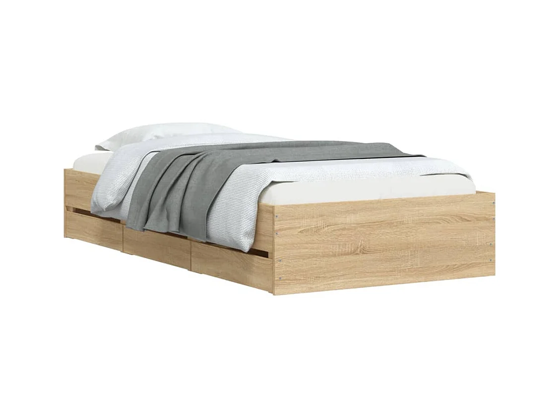 Lit simple | Lit adulte, enfant | Cadre de lit avec tiroirs chêne sonoma 100x200 cm