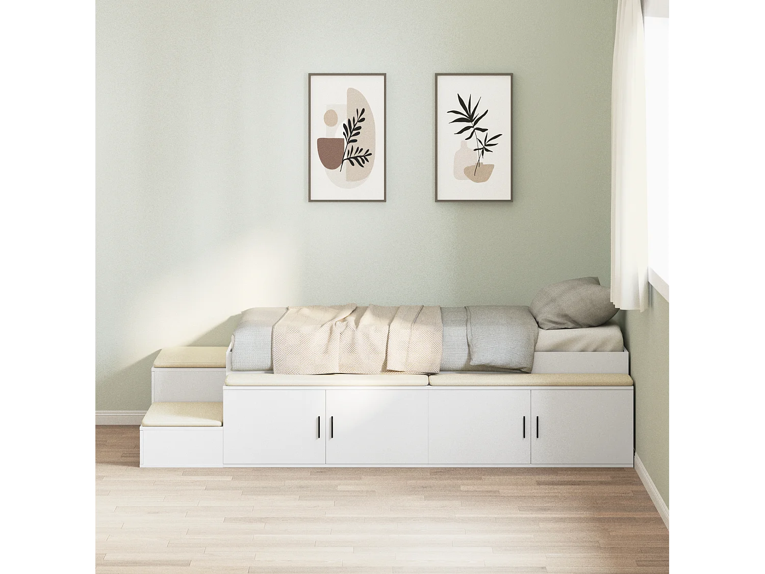 Lit simple | Lit adulte, enfant | Cadre de lit avec rangement Blanc 244x127x53.5 cm