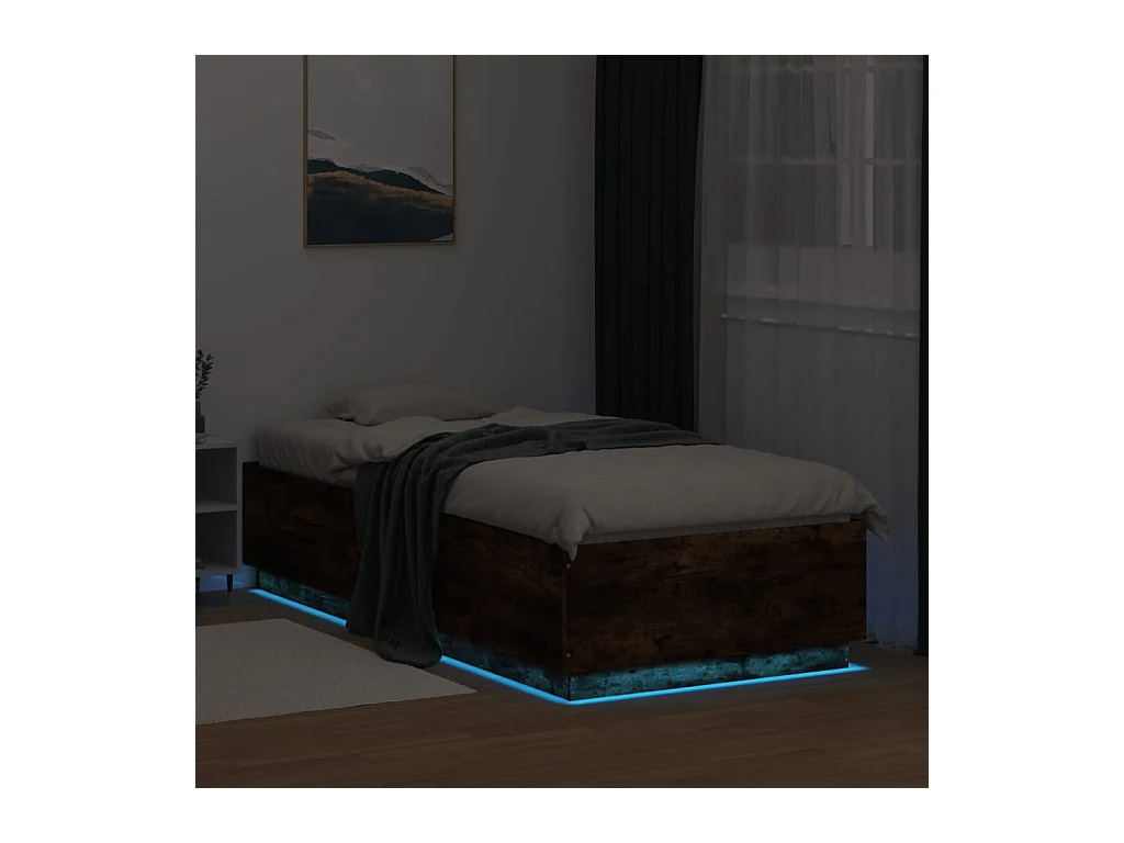 Lit simple | Lit adulte, enfant | Cadre de lit avec LED chêne fumé 90x200 cm