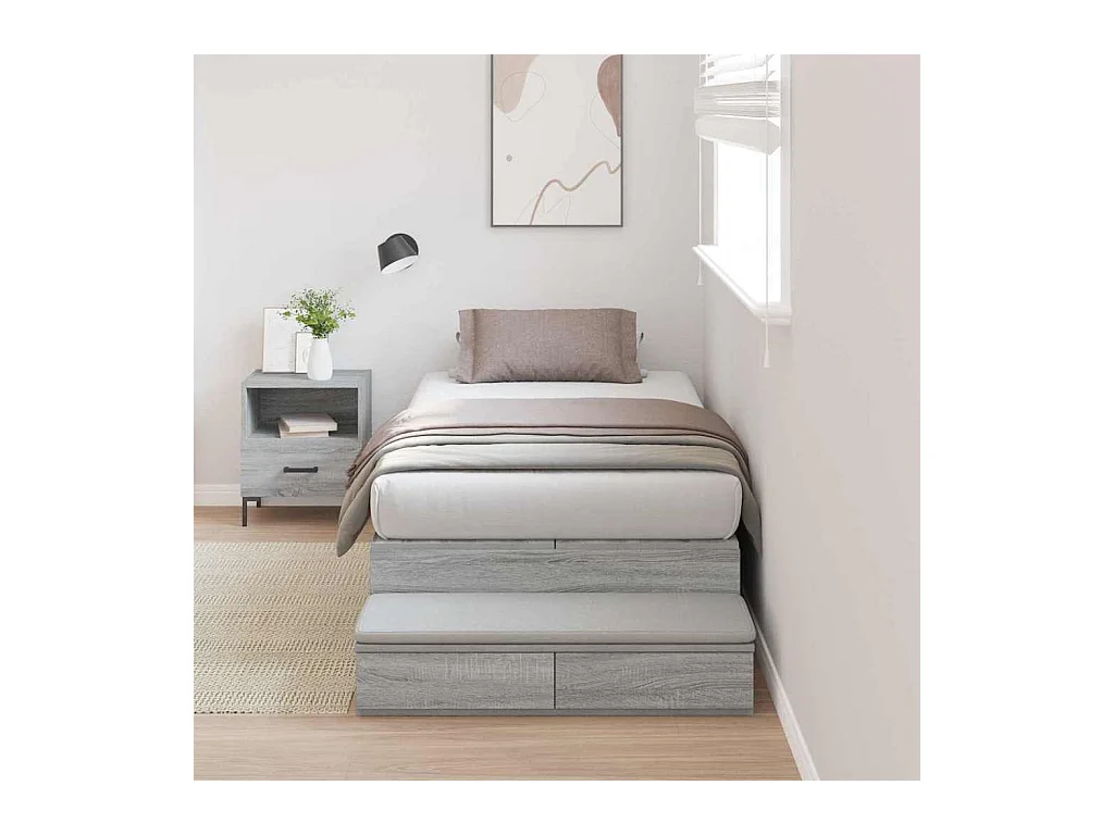 Lit simple | Lit adulte, enfant | Cadre de lit avec rangement Sonoma gris 236.5x80x31.5 cm