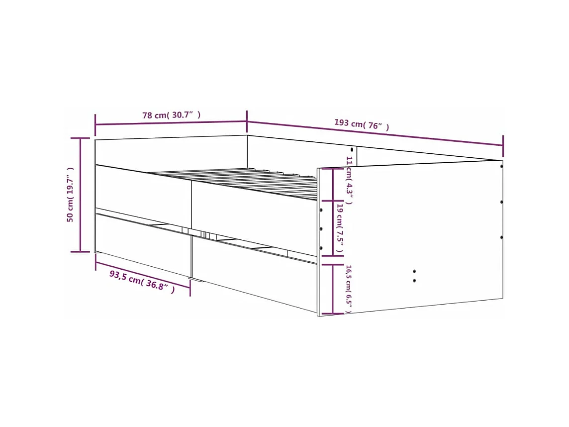 Lit simple | Lit adulte, enfant | Cadre de lit gris béton 75x190 cm