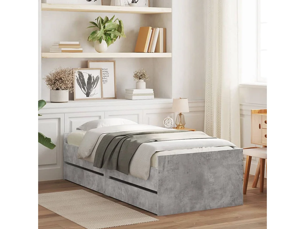 Lit simple | Lit adulte, enfant | Cadre de lit gris béton 75x190 cm