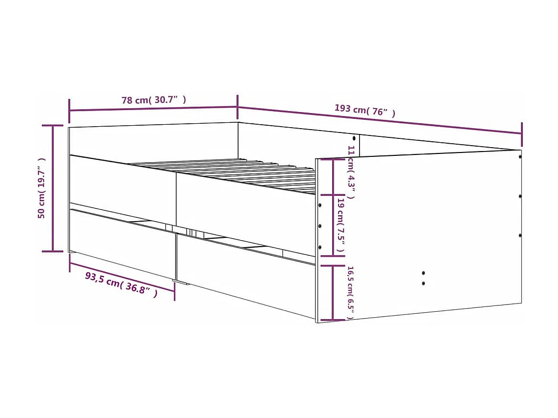 Lit simple | Lit adulte, enfant | Cadre de lit gris béton 75x190 cm