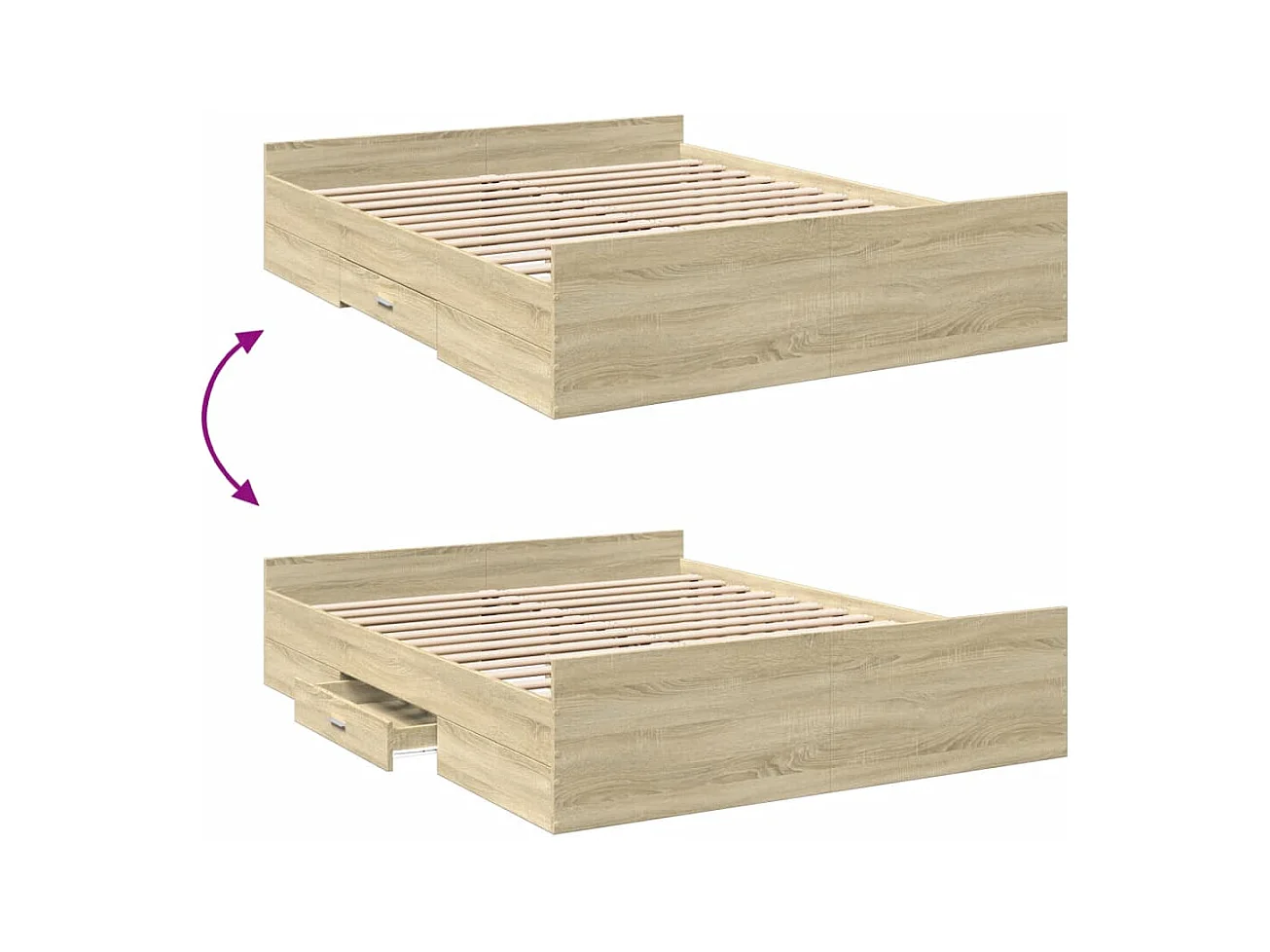 Lit double | Lit adulte | Cadre de lit avec tiroirs chêne sonoma 160x200 cm