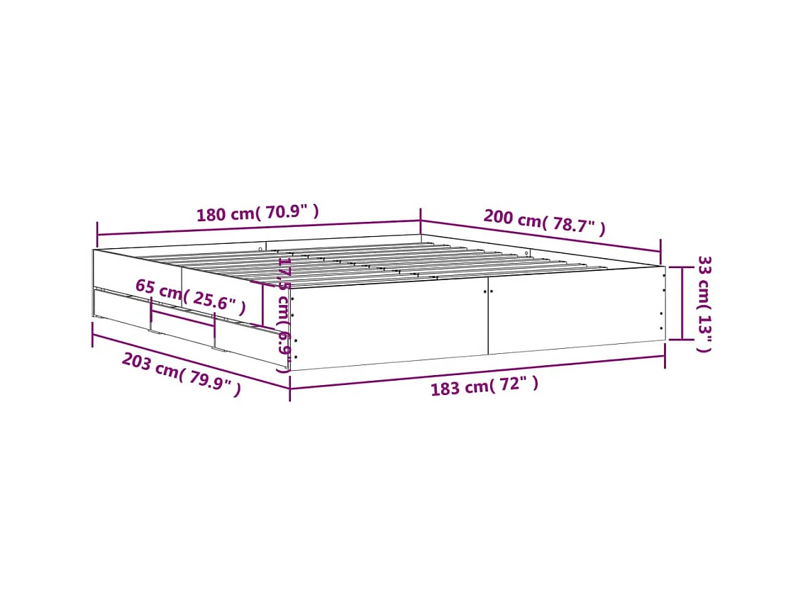 Lit double | Lit adulte | Cadre de lit avec tiroirs chêne sonoma 180x200 cm