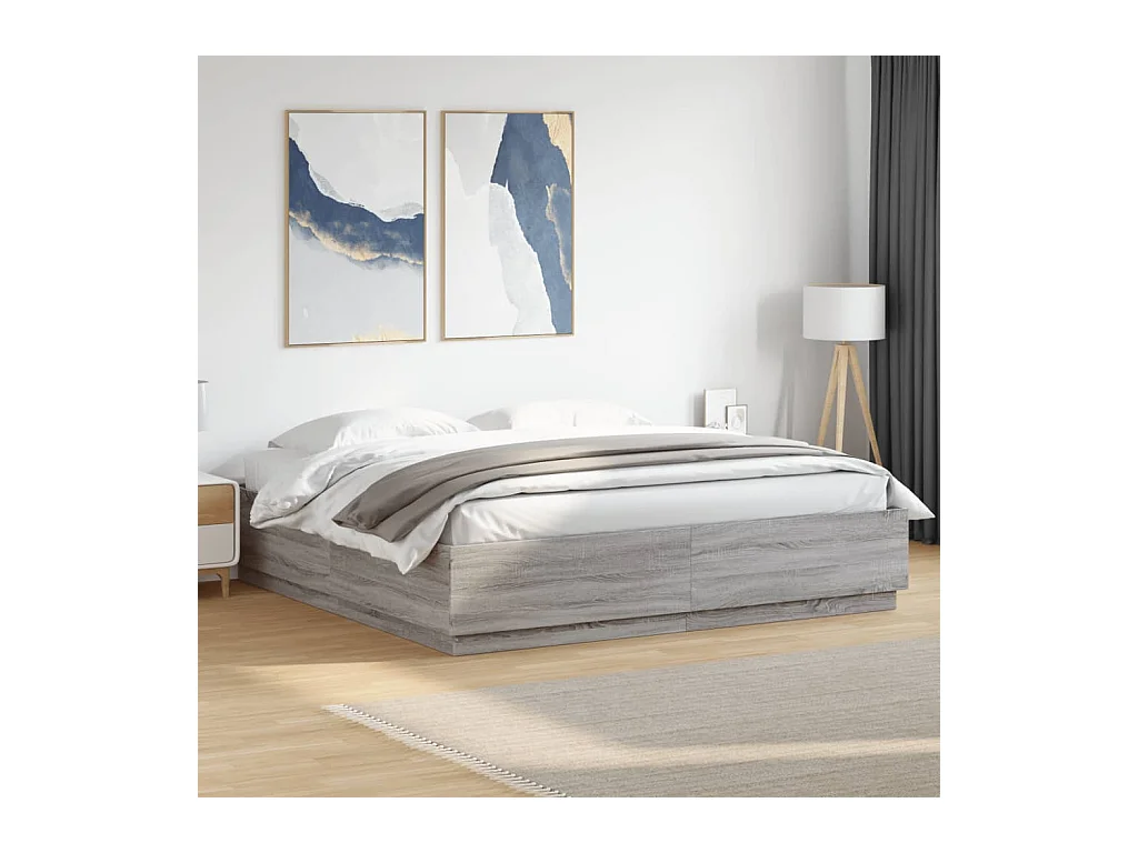 Lit double | Lit adulte | Cadre de lit avec LED sonoma gris 180x200 cm