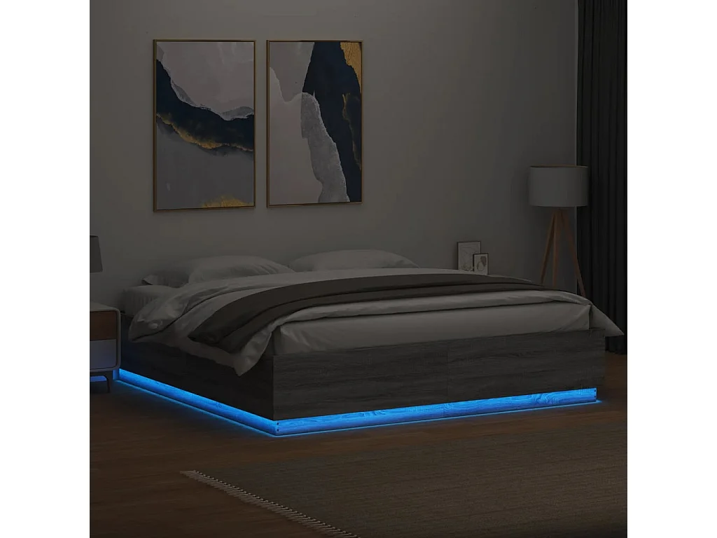 Lit double | Lit adulte | Cadre de lit avec LED sonoma gris 180x200 cm