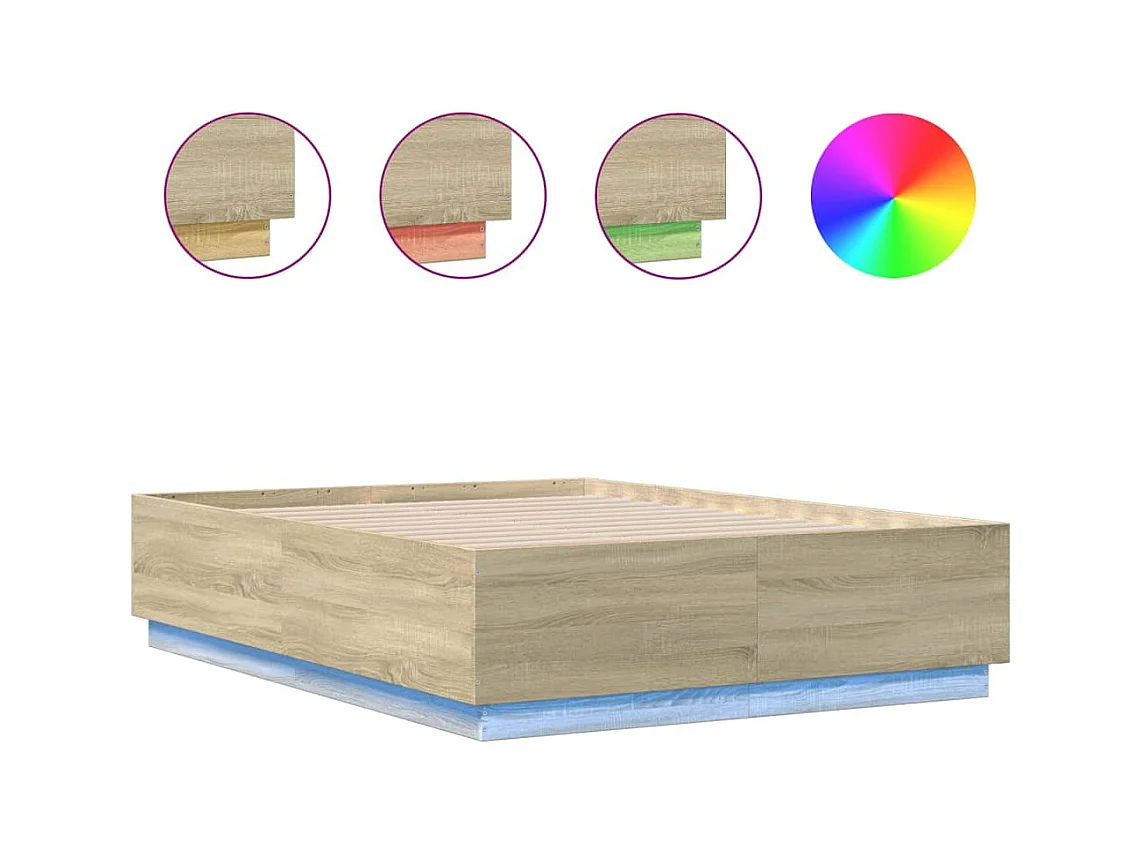Lit double | Lit adulte | Cadre de lit avec LED chêne sonoma 135x190 cm
