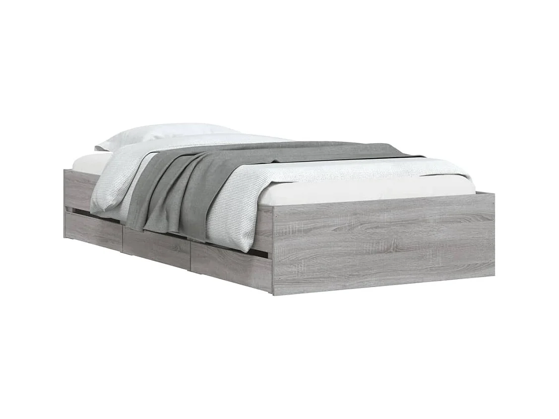 Lit simple | Lit adulte, enfant | Cadre de lit avec tiroirs sonoma gris 90x200 cm