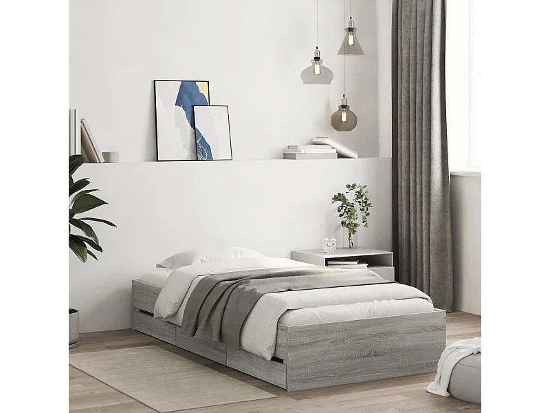 Lit simple | Lit adulte, enfant | Cadre de lit avec tiroirs sonoma gris 90x200 cm