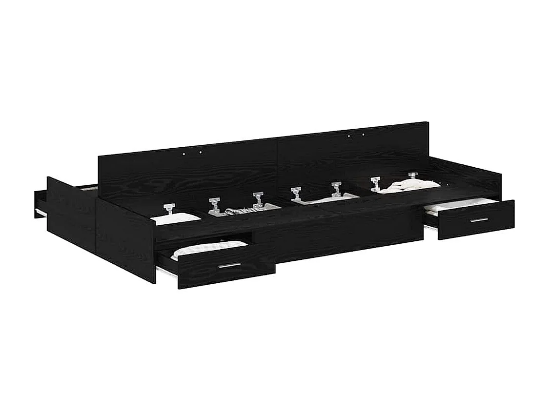 Lit simple | Lit adulte, enfant | Cadre de lit avec rangement avec tiroir Chêne noir 120x200 cm