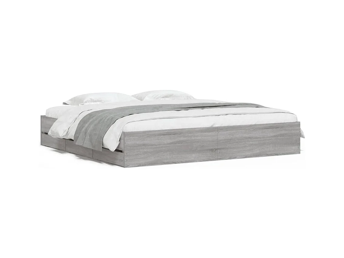 Lit double | Lit adulte | Cadre de lit avec tiroirs sonoma gris 200x200 cm