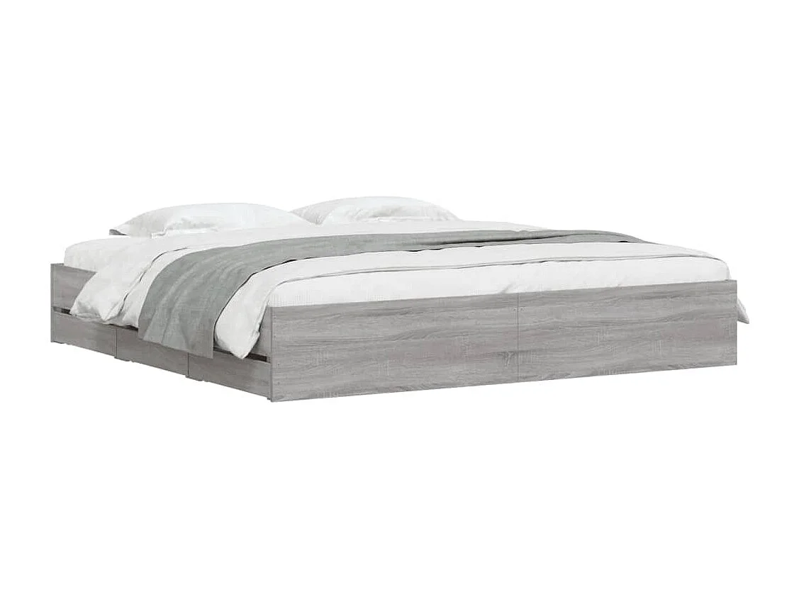 Lit double | Lit adulte | Cadre de lit avec tiroirs sonoma gris 200x200 cm