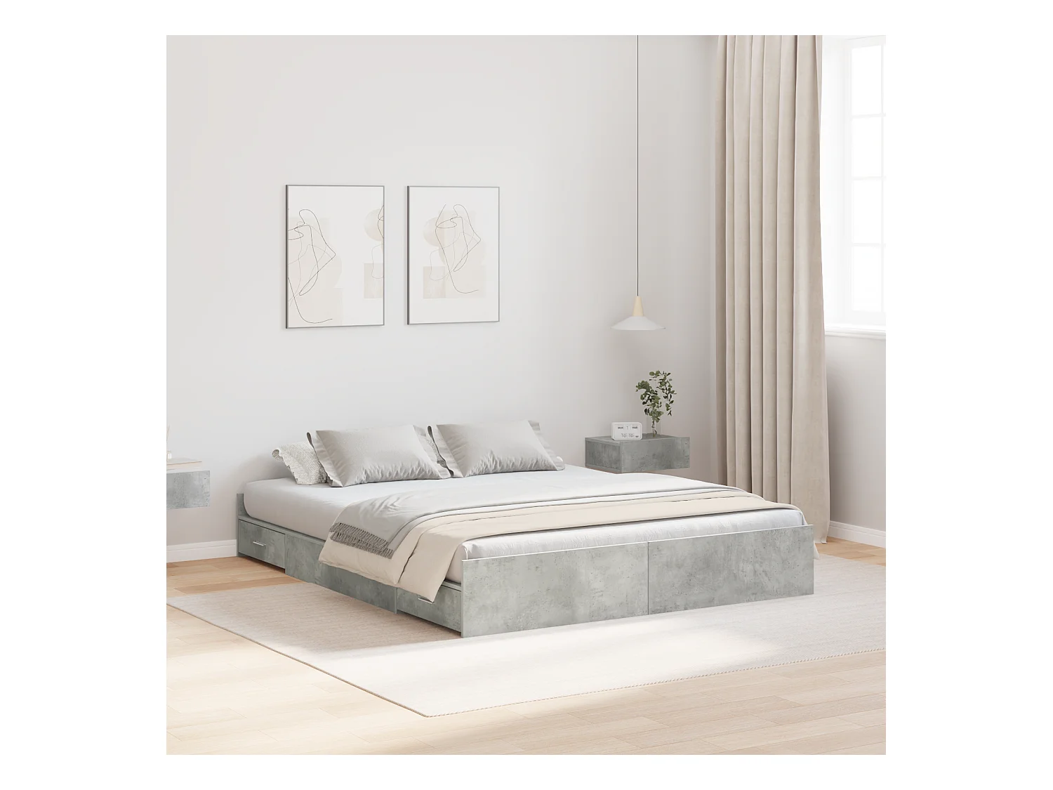 Lit double | Lit adulte | Cadre de lit avec rangement avec tiroir Gris béton 135x190 cm