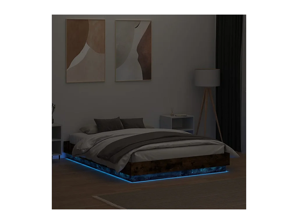Lit simple | Lit adulte, enfant | Cadre de lit avec LED chêne fumé 120x190 cm