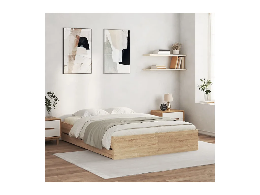 Lit double | Lit adulte | Cadre de lit avec tiroirs chêne sonoma 150x200 cm