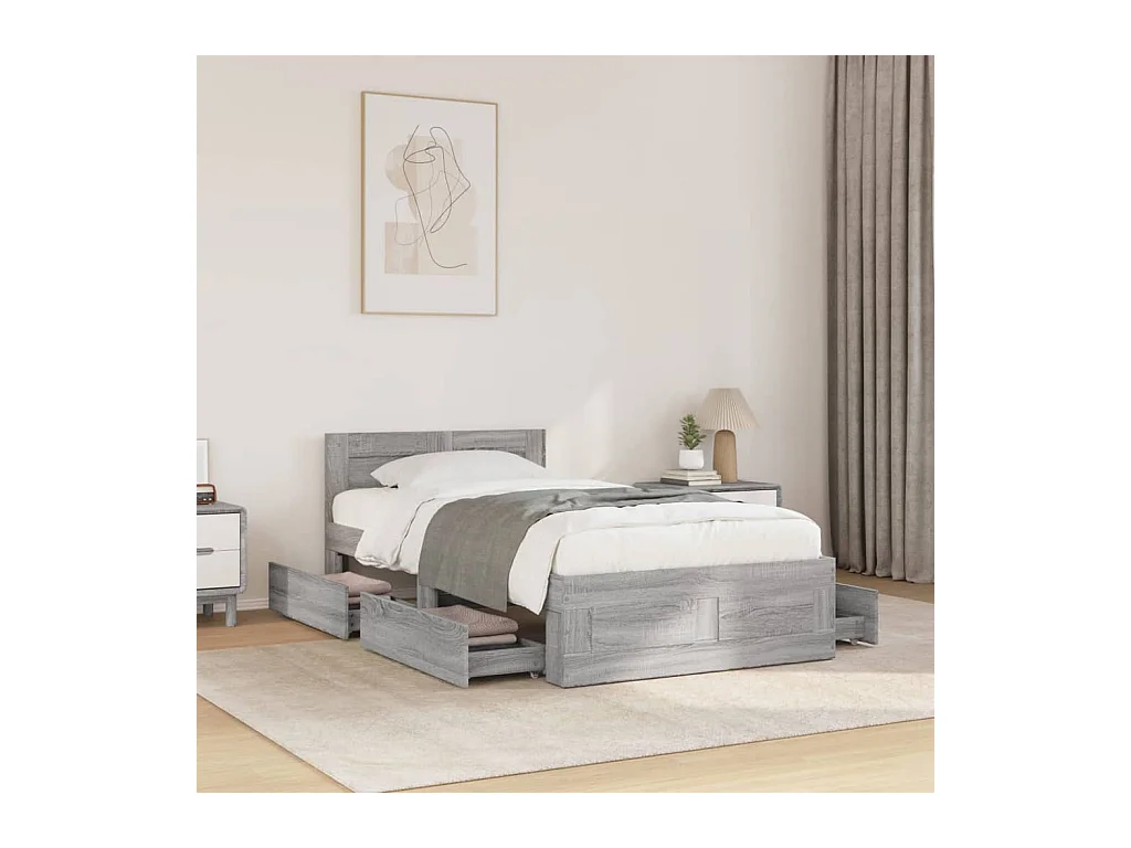 Lit simple | Lit adulte, enfant | Cadre de lit avec tête de lit sonoma gris 75x190cm