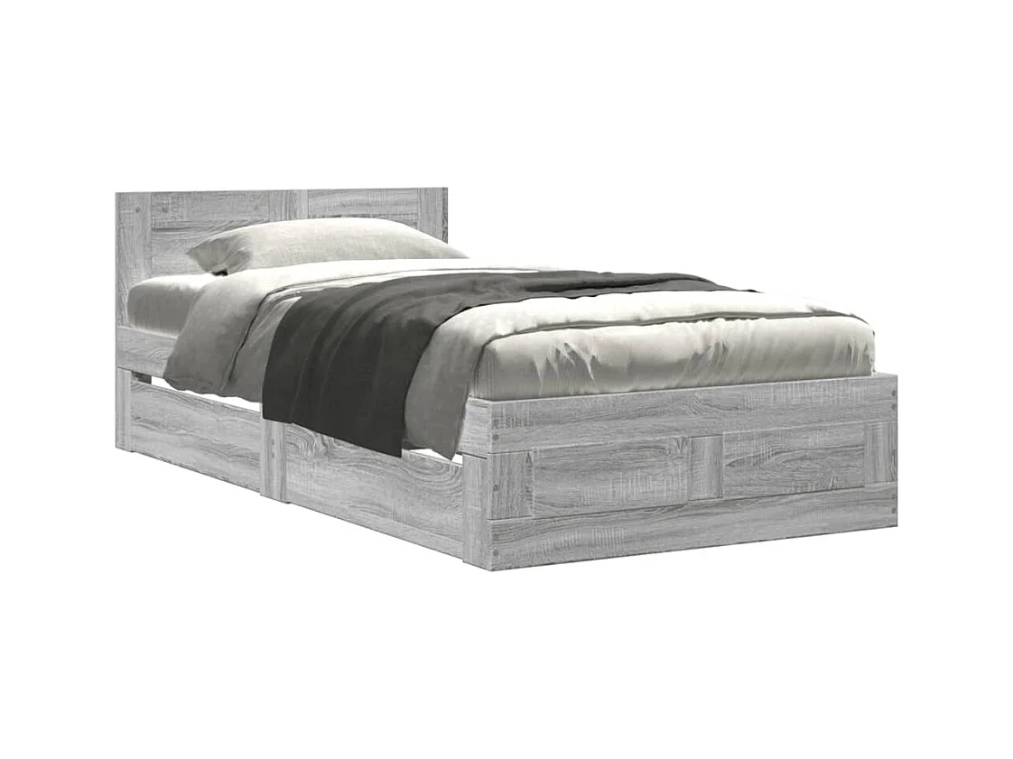 Lit simple | Lit adulte, enfant | Cadre de lit avec tête de lit sonoma gris 75x190cm