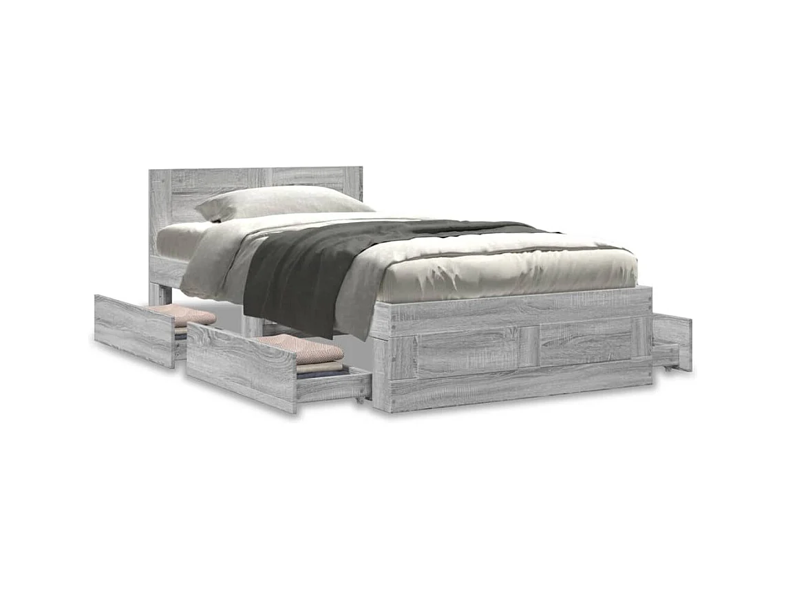 Lit simple | Lit adulte, enfant | Cadre de lit avec tête de lit sonoma gris 75x190cm