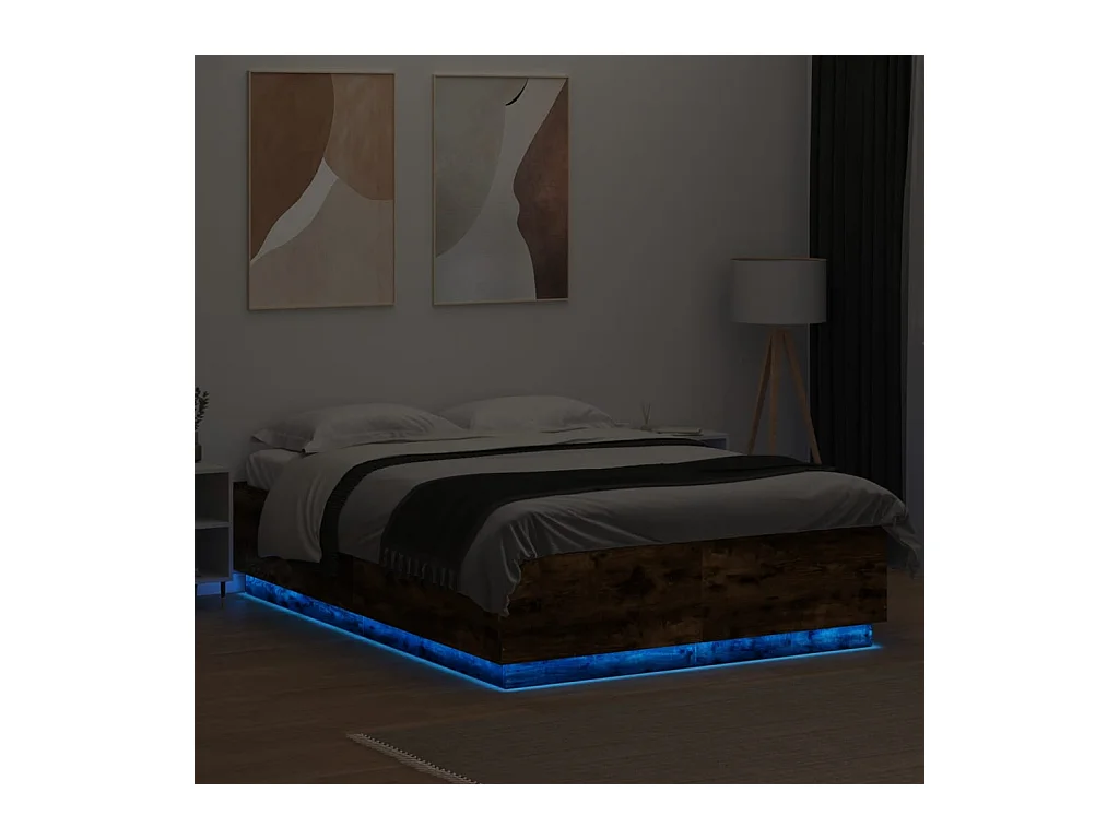 Lit double | Lit adulte | Cadre de lit avec LED chêne fumé 140x200 cm