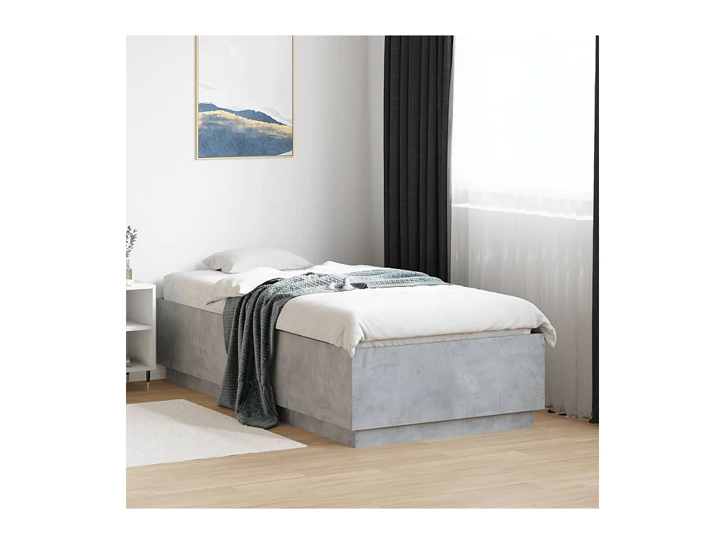 Lit simple | Lit adulte, enfant | Cadre de lit avec LED gris béton 90x190 cm