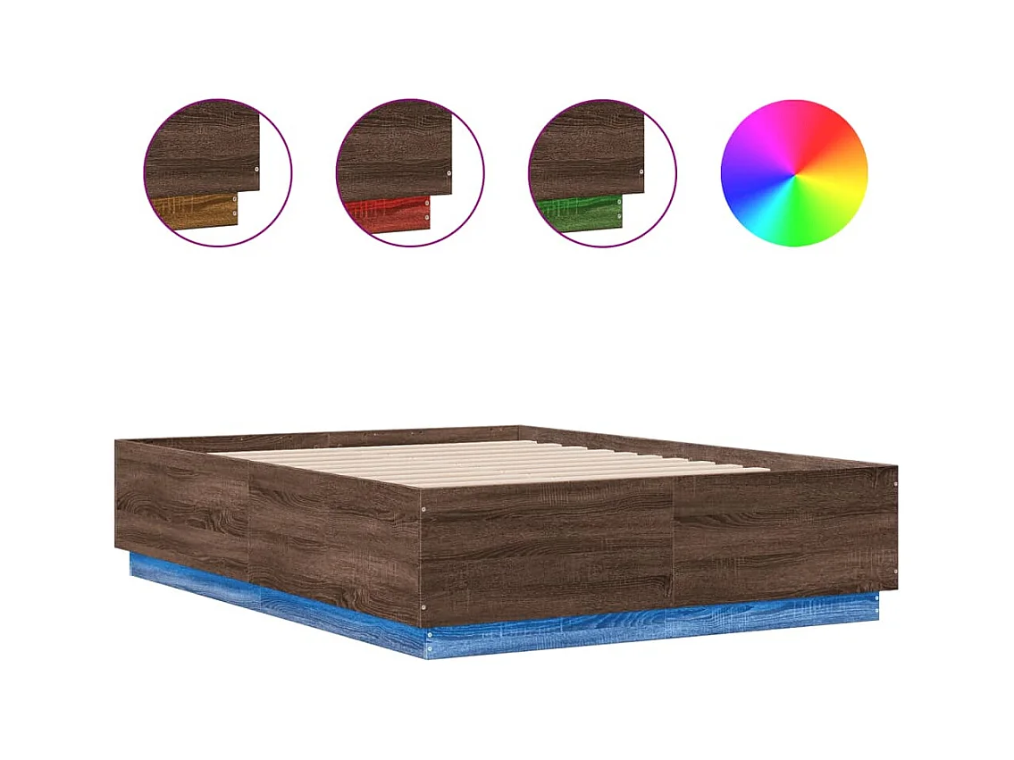 Lit simple | Lit adulte, enfant | Cadre de lit avec LED chêne marron 120x190 cm