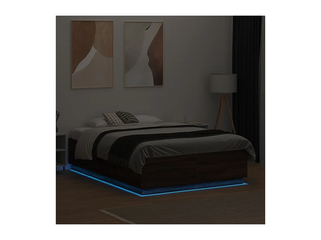 Lit simple | Lit adulte, enfant | Cadre de lit avec LED chêne marron 120x190 cm