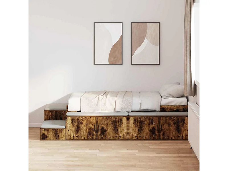 Lit simple | Lit adulte, enfant | Cadre de lit avec rangement Chêne fumé 234x103x53.5 cm