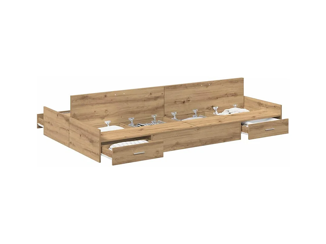 Lit simple | Lit adulte, enfant | Cadre de lit avec rangement chêne artisanal 120x200 cm