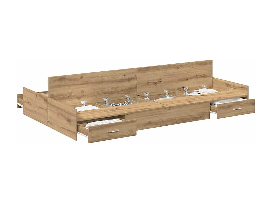 Lit simple | Lit adulte, enfant | Cadre de lit avec rangement chêne artisanal 120x200 cm
