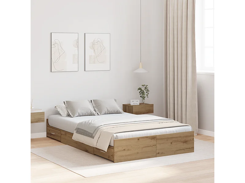 Lit simple | Lit adulte, enfant | Cadre de lit avec rangement chêne artisanal 120x200 cm
