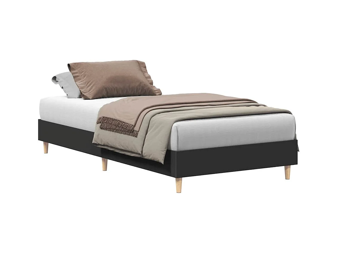 Lit simple | Lit adulte, enfant | Cadre de lit noir 100x200 cm bois d'ingénierie