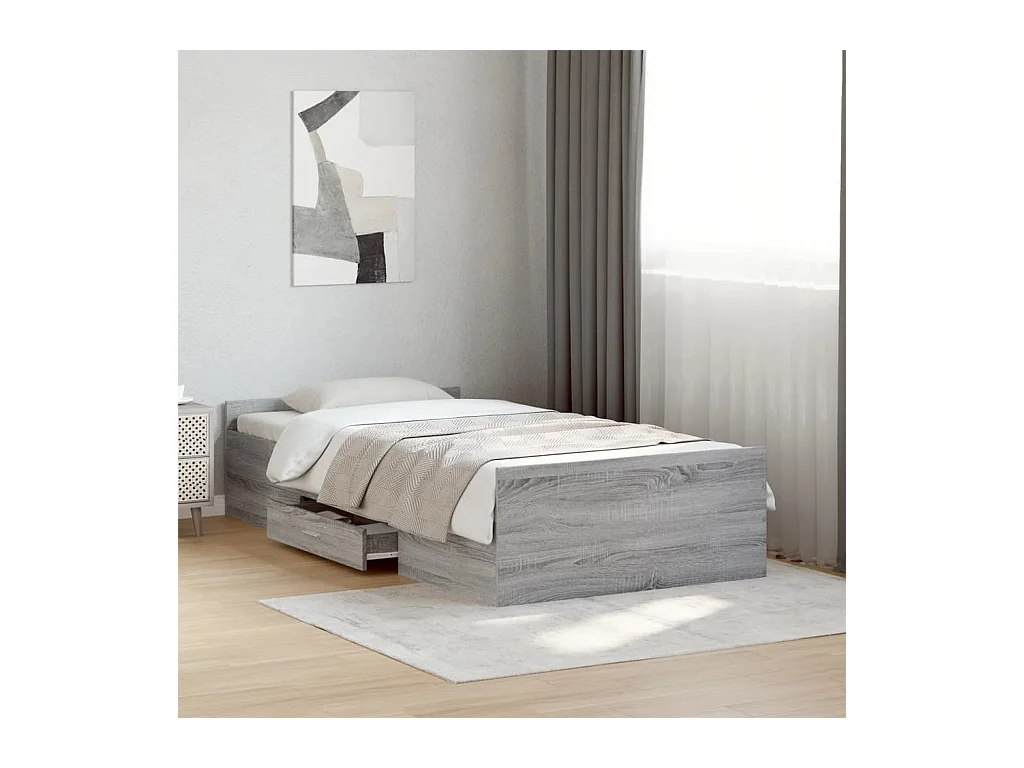 Lit simple | Lit adulte, enfant | Cadre de lit avec tiroirs sonoma gris 90x190 cm