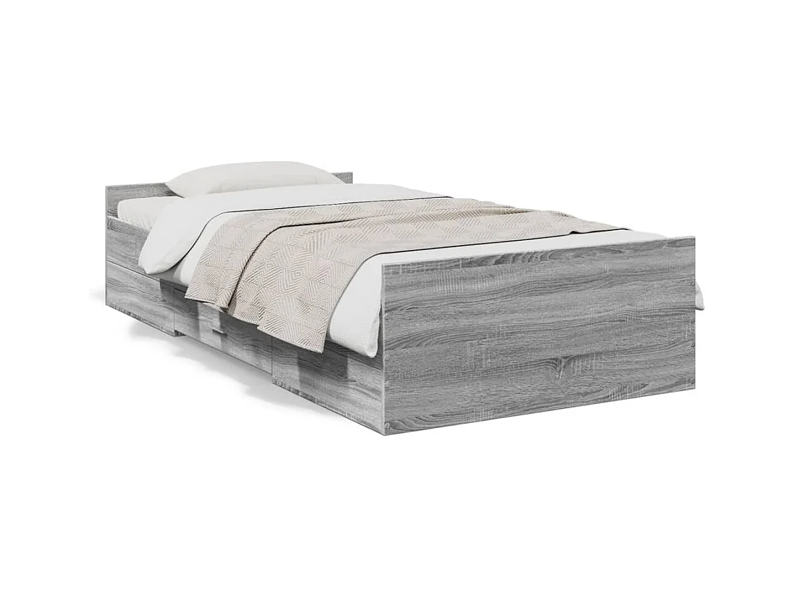Lit simple | Lit adulte, enfant | Cadre de lit avec tiroirs sonoma gris 90x190 cm