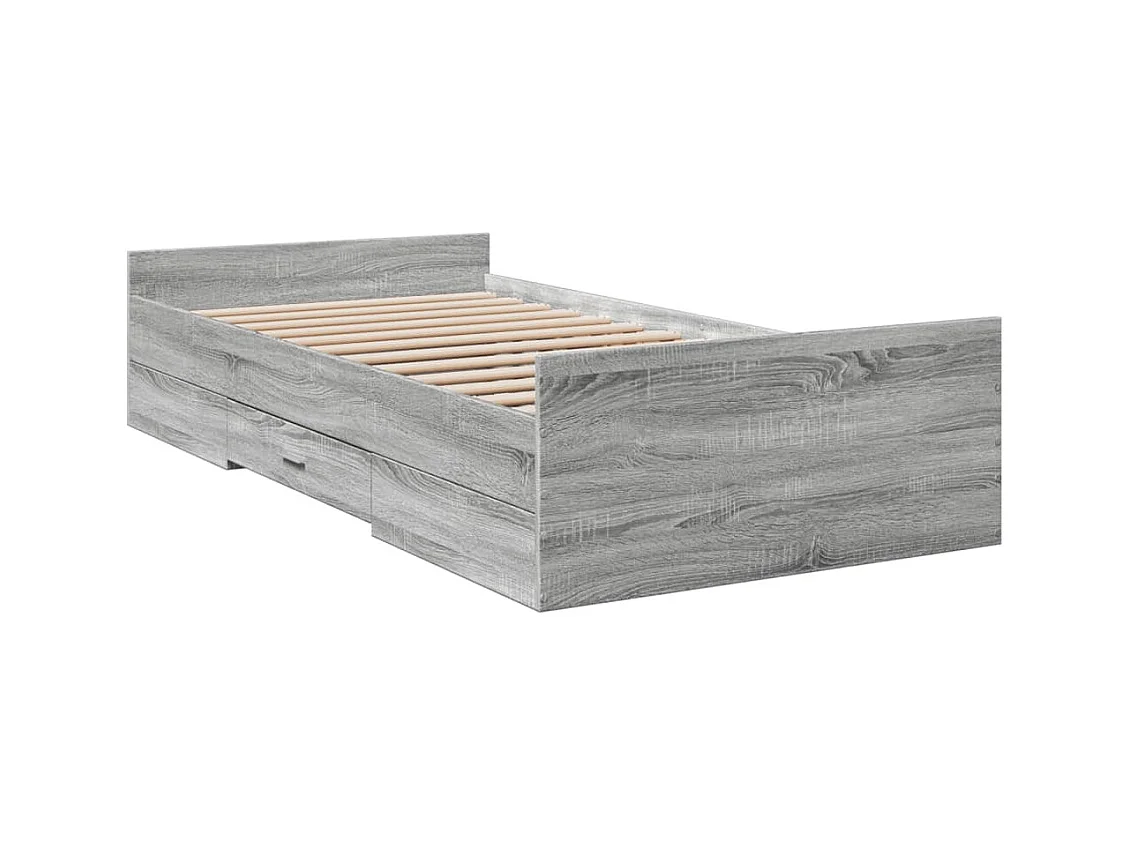 Lit simple | Lit adulte, enfant | Cadre de lit avec tiroirs sonoma gris 90x190 cm
