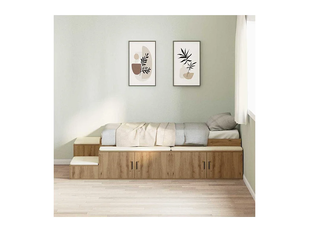 Lit simple | Lit adulte, enfant | Cadre de lit avec rangement chêne artisanal 244x127x53.5 cm