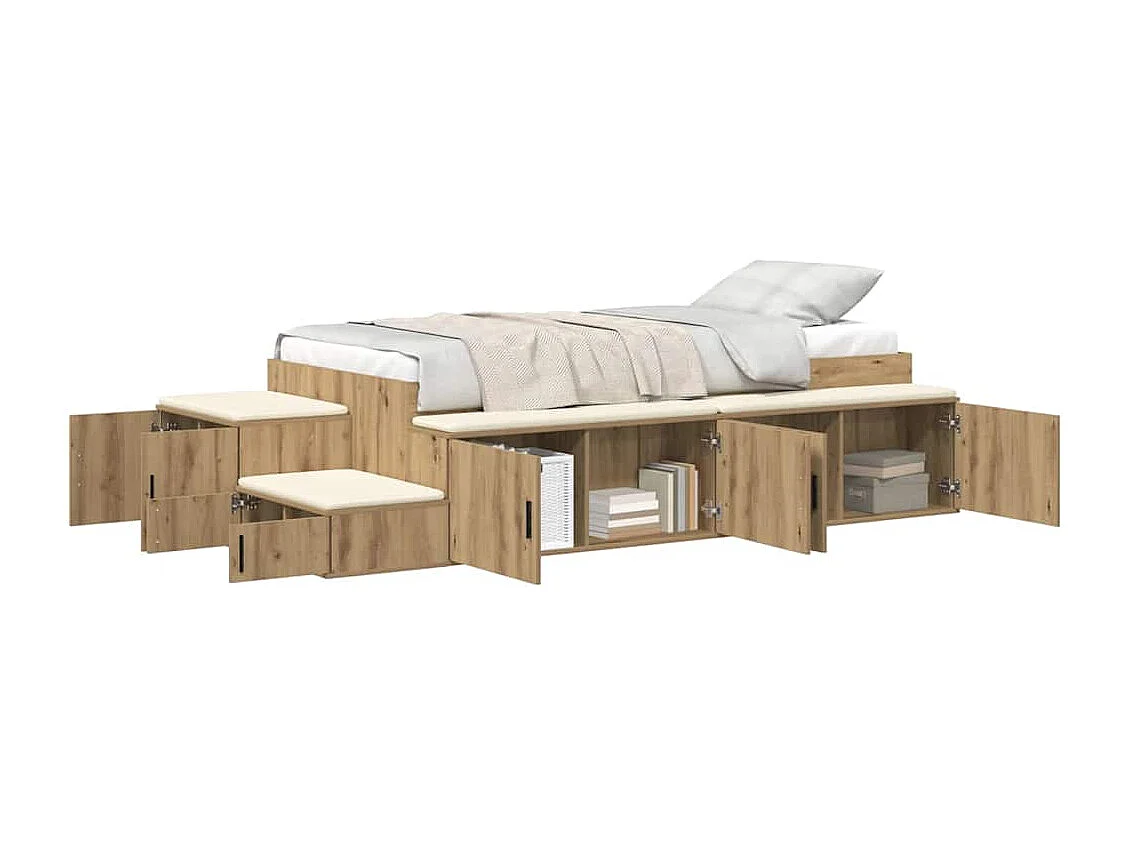 Lit simple | Lit adulte, enfant | Cadre de lit avec rangement chêne artisanal 244x127x53.5 cm