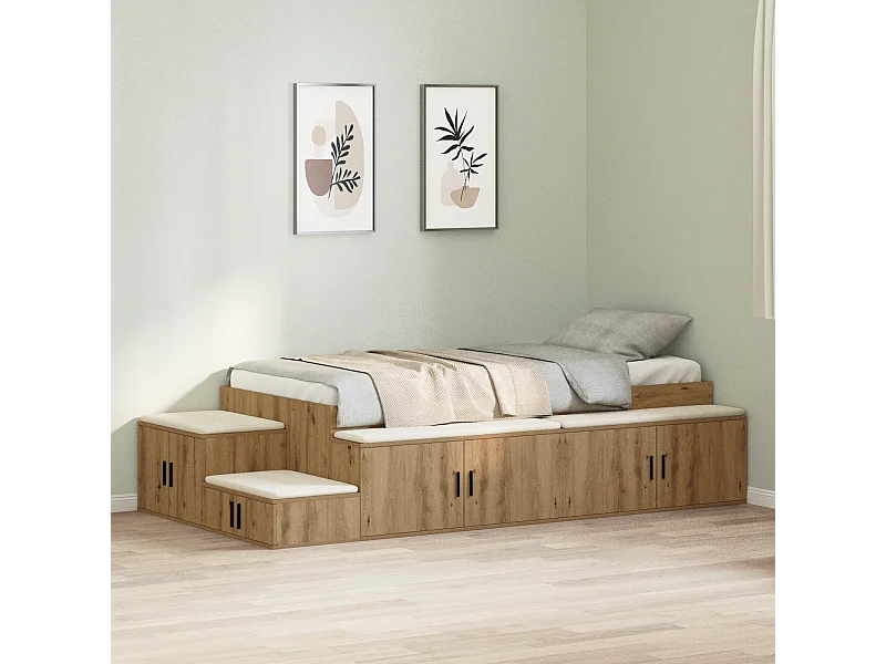 Lit simple | Lit adulte, enfant | Cadre de lit avec rangement chêne artisanal 244x127x53.5 cm