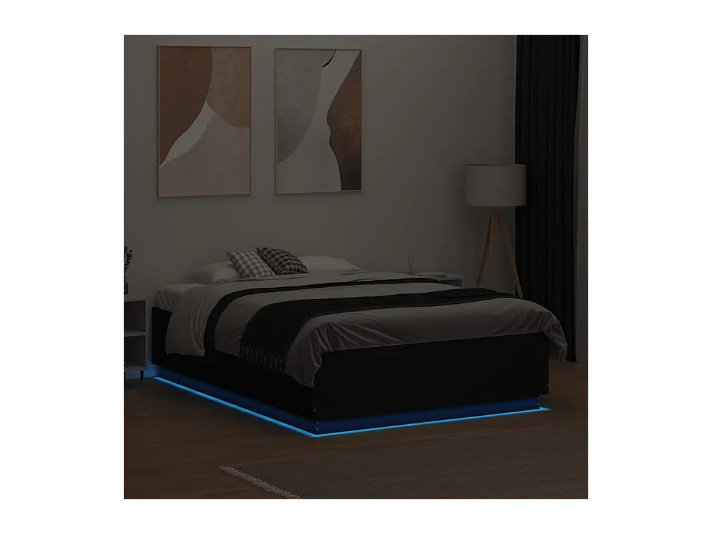 Lit double | Lit adulte | Cadre de lit avec LED noir 135x190 cm