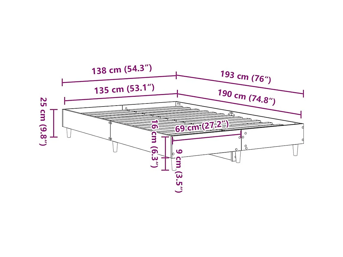 Lit double | Lit adulte | Cadre de lit chêne marron 135x190 cm