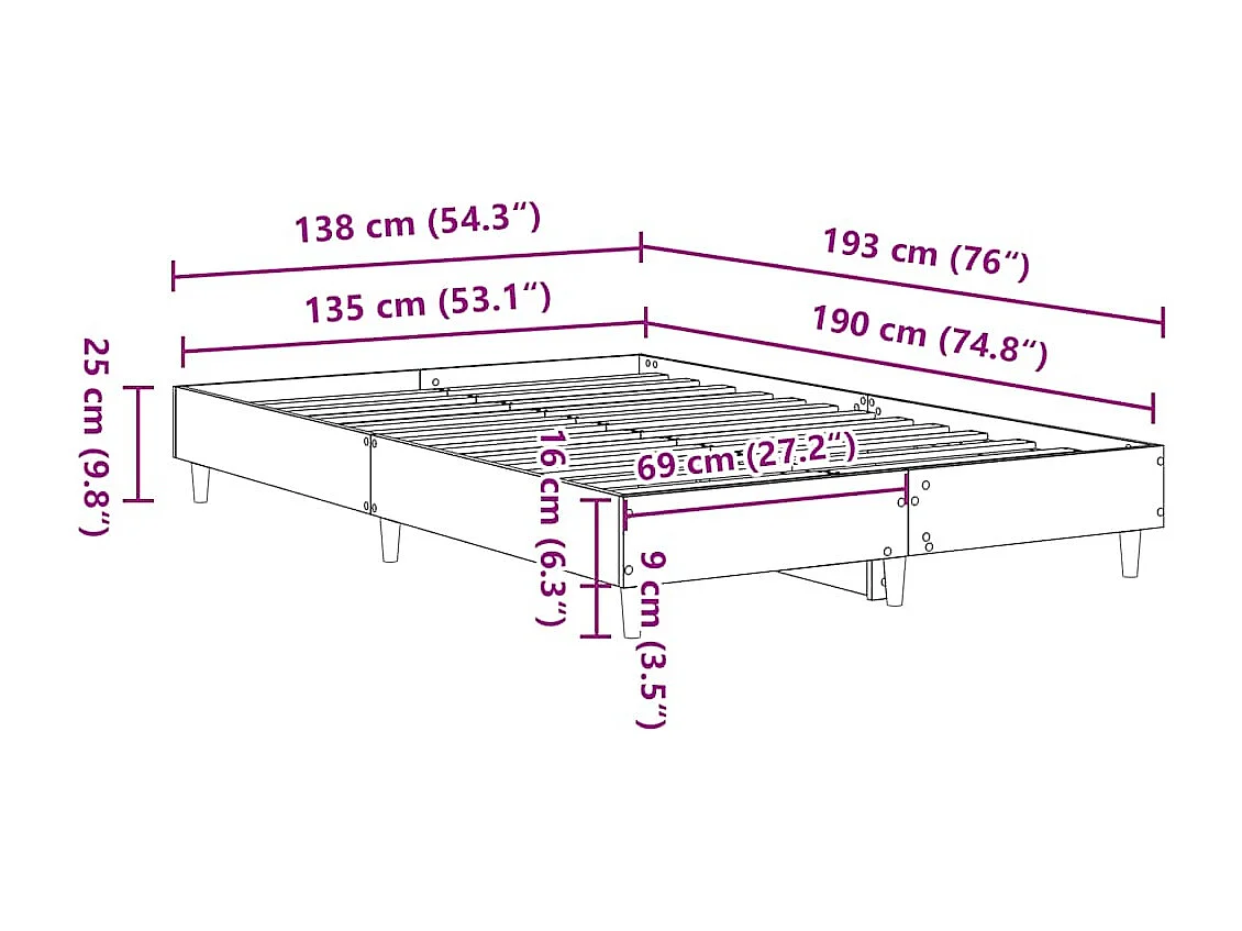 Lit double | Lit adulte | Cadre de lit chêne marron 135x190 cm